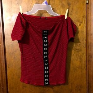 Black and Red Striped off the shoulder top